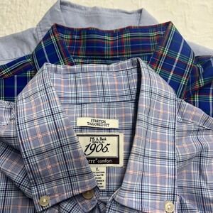 JoS.A.Bank sz L lot of 3 blue plaid gingham check blue shirts Long Sleeves